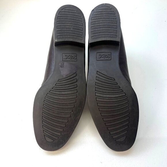 Solos Brown Leather Slip on Ladies Loafers Gold Buckle Size 8.5N - Picture 4 of 9